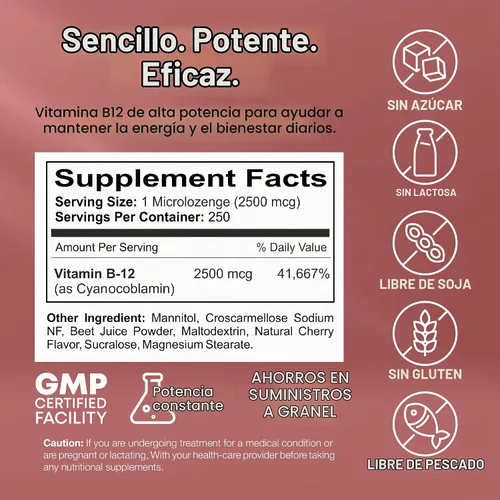 Vista 6 de NutraBulk Vitamina B12 2500 mcg Pastillas Sublinguales con Sabor a Cereza