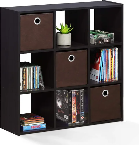 Vista 38 de Furinno PELLI - Estantería de 2 cubos con cubos abiertos y cerrados, armario organizador de almacenamiento de 2 x 1, 12.2 x 11.6 x 24.2, para sala