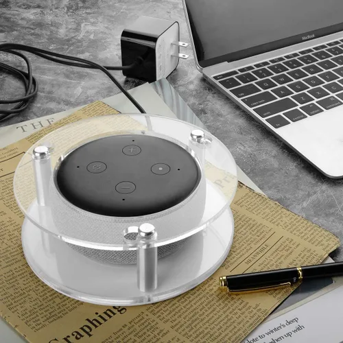 Vista 6 de Geekria Soporte de altavoz acrílico transparente compatible con Echo Dot 2019 de 3ª generación (con/sin reloj), soporte de pared y soporte
