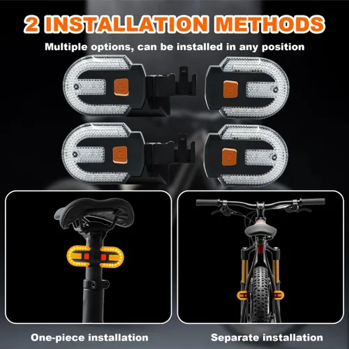 Vista 3 de Luz trasera para bicicleta con señal de giro, luz trasera para bicicleta, control remoto, recargable por USB, 5 modos, impermeable, se puede montar