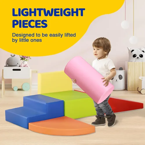 Vista 6 de Juguetes de escalada de cuero sintético suave de 6 piezas para bebés, bloques de escalada de espuma para niños pequeños en interiores, juego
