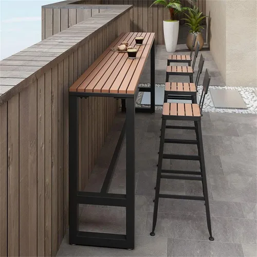 Vista 4 de LAKIQ Moderna mesa rectangular de bar para exteriores con caballete para exteriores, mesa de altura de pub para patio, mesa de madera fabricada