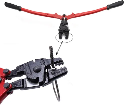 Vista 3 de Herramienta de prensado de estampación de swager de mano de 14" para cable de cuerda de alambre 1/16" 3/32" 1/8" [P/N: ET-TOOL030-14-RED]
