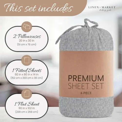 Vista 9 de Linen Market Juego de sábanas de 4 piezas tamaño matrimonial (gris claro cambray) – Duerme mejor que nunca con estas sábanas ultrasuaves y Cambray