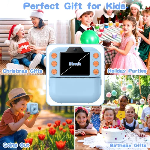 Vista 5 de Cámara de Impresión Instantánea para Niños, Juguetes para Niños Pequeños Cámara Digital de Impresión Instantánea para Edades de 3 a 12 años, Regalos