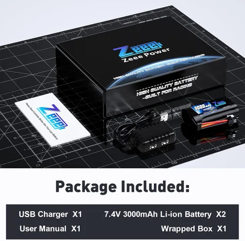 Vista 7 de Zeee 2S - Batería de iones de litio de 3000 mAh, 7.4 V, conector SM 2P, batería recargable RC con cargador de batería de 7.4 V, compatible con WPL