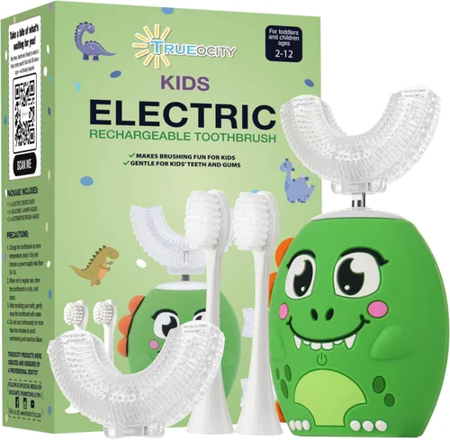 Vista 9 de Trueocity Cepillo de Dientes Eléctrico Automático en Forma de U para Niños, Cepillo de Dientes Automático Recargable para Niños Pequeños Cabezal