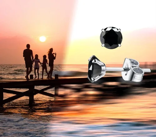 Vista 6 de Impresionante piedra de cuarzo hipoalergénica de obsidiana negra 5A, acero inoxidable 316L, hipoalergénicos, para cartílago tragus, caja de regalo