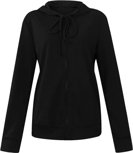 Vista 5 de Sudaderas con cremallera para mujer, de manga larga, casual, holgadas, con bolsillos, sudadera de gran tamaño para mujer