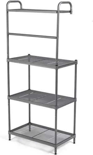 Vista 8 de Giantex Estante para panaderos de 4 niveles, estante de almacenamiento de cocina, soporte para horno de microondas, estantes metálicos de alambre