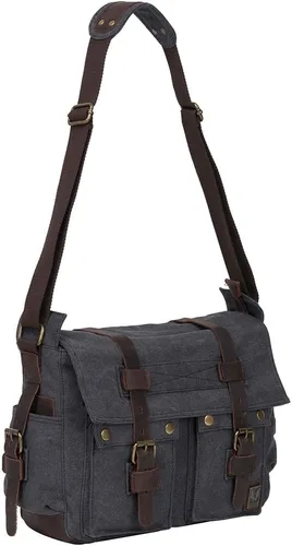 Vista 8 de morral de cuero y lona para computadora portátil + morral de lona para cámara Dslr Slr