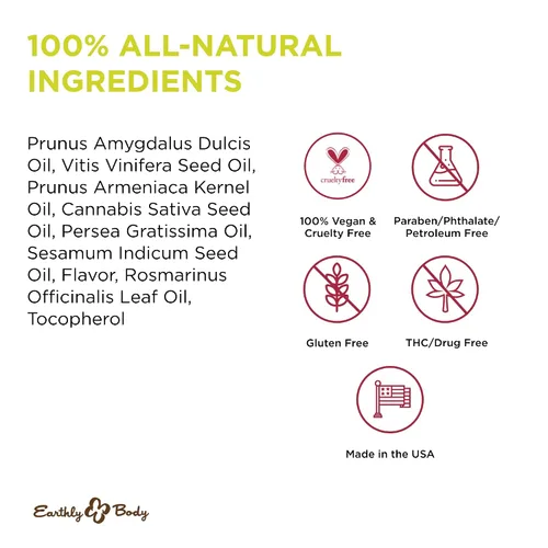 Vista 4 de Earthly Body Aceite de masaje comestible - Aceite de semillas de cáñamo, almendra, semilla de uva, albaricoque y vitamina E - Vegano y libre