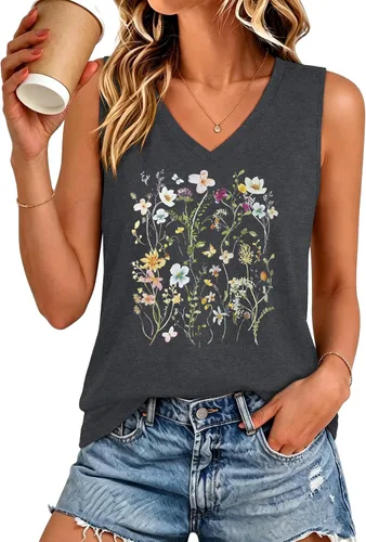 Vista 42 de Camisetas de verano para mujer, sin mangas, con cuello en V, ajuste holgado, casual, blusa tipo túnica Ab Cadetblue