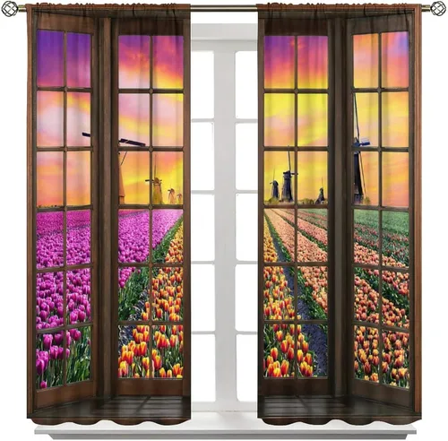 Vista 80 de Cortinas de paisaje, ventana 3D, primavera, bosque, vida silvestre, paisajes de naturaleza, dormitorio, sala de estar, cortinas térmicas opacas de 2