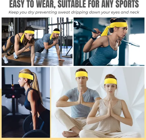 Vista 6 de Hiboom Paquete de 18 diademas deportivas para hombres y mujeres, diademas de karate ninja, bandas elásticas para el cabello para jugar tenis