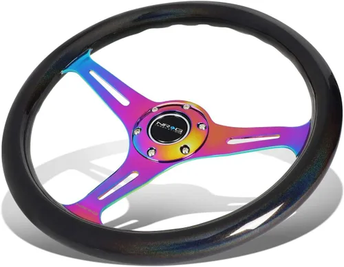 Vista 2 de NRG Innovations ST-015MC-CN - Volante de madera brillante de camaleón de 13.780 in + llavero LED linterna