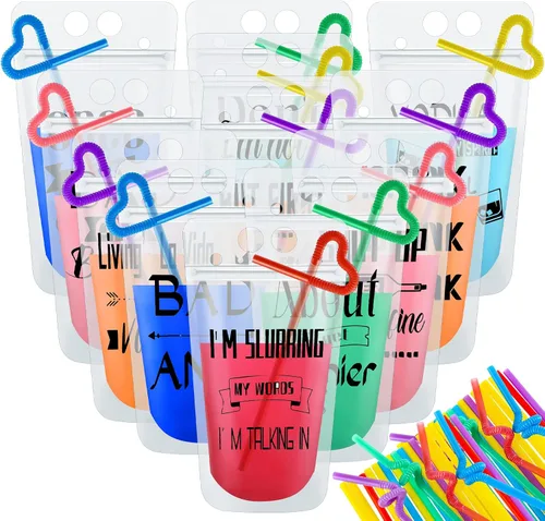 Vista 10 de Patelai Juego de 24 bolsas de jugo de verano para adultos, bolsas reutilizables para jugos de licuados, bolsas con cierre para bebidas para adultos