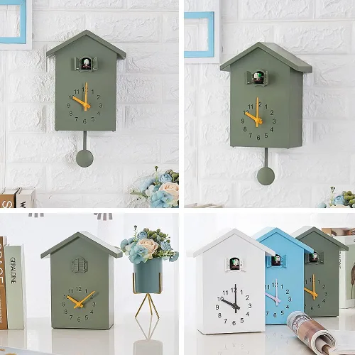 Vista 4 de Reloj de cuco de cuco con quimero y péndulo, voz de pájaro natural o llamada de cuco, reloj Coo Coo para arte de pared, hogar, sala de estar