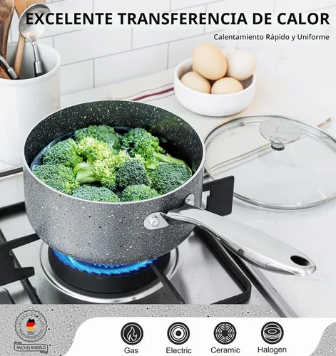 Vista 5 de MICHELANGELO Cacerola con tapa, cacerola de 1 cuarto de galón con tapa de granito, cacerola antiadherente con mango de acero inoxidable, cacerola