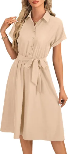 Vista 6 de Vrtige Vestido camisero midi de manga corta con cuello y botones para mujer