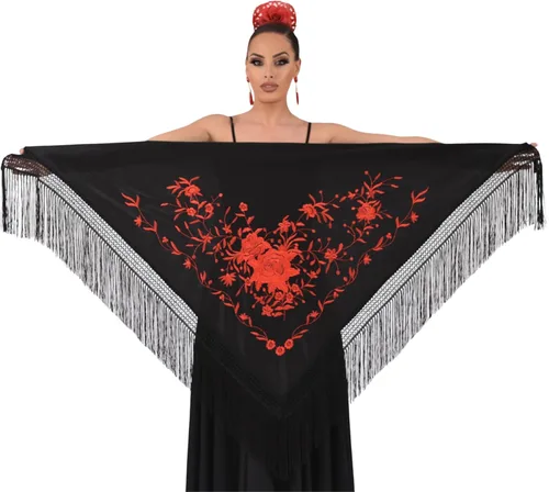 Vista 6 de Mantón de flamenco MEDIANO bordado a una cara. 160X75cm. Flecos de 5.9 in