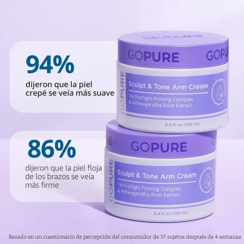Vista 2 de Crema de Brazo Sculpt & Tone de goPure – Crema Reafirmante y Tensora para los Brazos, Suaviza el Aspecto de las Arrugas, Hidrata en Profundidad