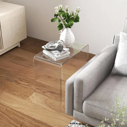 Vista 7 de HOMCOM Mesa de centro rectangular de 21 pulgadas de largo con forma de cascada de acrílico, 0.472 in de grosor, transparente