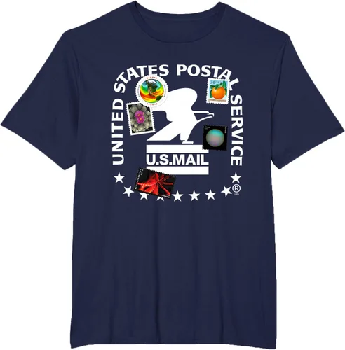 Vista 3 de Etiqueta del servicio postal de los Estados Unidos con sello bombardeado Collage T-Shirt