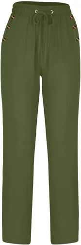 Vista 3 de Casual Pants for Women Summer Solid Color Drawstring Elastic Waist Pants Baggy Straight Leg Long Trouser with Pocket
