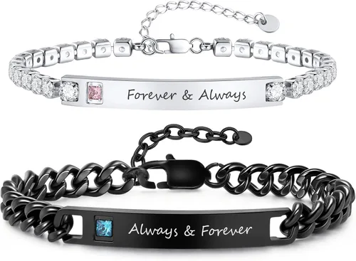 Vista 21 de TempBeau Pulsera para Pareja - Pulsera de Identificación Personalizada con Grabado Personalizado, Pulsera de Cuerda Trenzada para Él y Ella