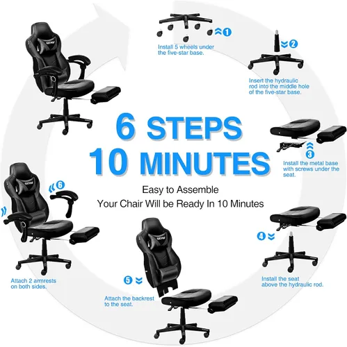 Vista 7 de ELECWISH Sillas de juego para adultos, respaldo alto, giratorias, reclinables, ergonómicas, para videojuegos, reposacabezas y soporte lumbar, silla