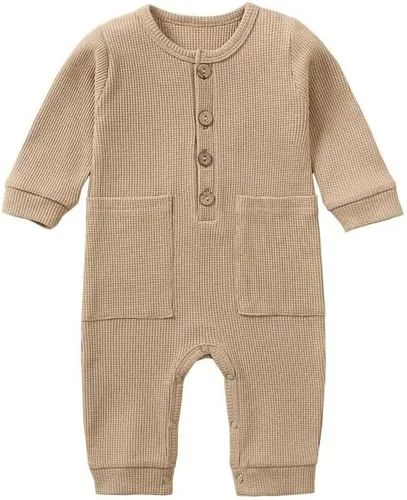 Vista 7 de Yookoom Baby Boys Girls 2 Pack Solid Romper Waffle Long Sleeve One-Piece Cotton Jumpsuit Outfits Clothes