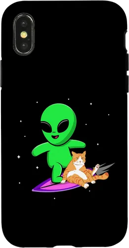 Vista 4 de iPhone 12/12 Pro Alien cat ufo extraterrestrial space ship for men gift funny Case