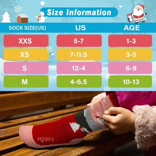 Vista 5 de Hylaea Calcetines de esquí de lana merino para niños, calcetines térmicos cálidos hasta la rodilla para patinaje de snowboard para niños y niñas