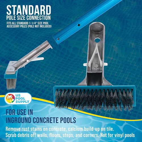 Vista 4 de U.S. Pool Supply - Cepillo de piscina para piscinas enterradas - Cabezal de cepillo de piscina de 5" de acero inoxidable, cerdas de alambre