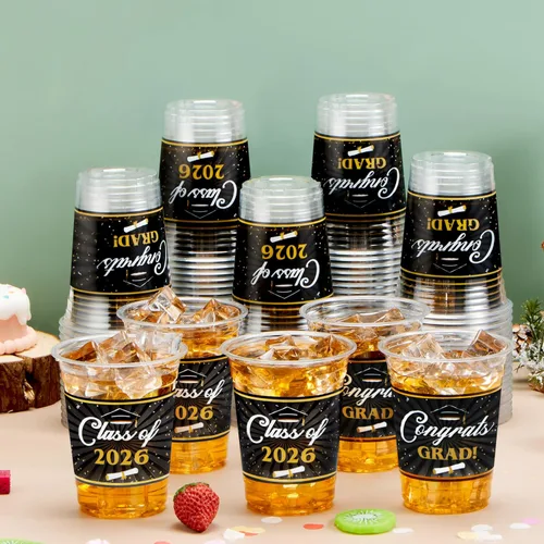 Vista 5 de JOYIN 100 vasos de graduación de 16 onzas para fiestas, juego de vajilla desechable para graduados de clase 2026, taza de PET para escuela