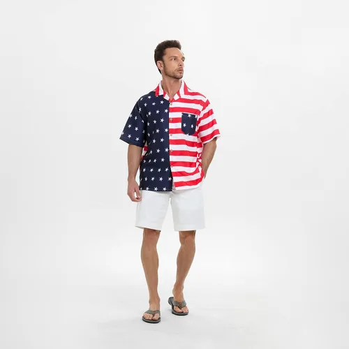 Vista 6 de SIX ISLANDS Camisa de playa hawaiana de manga corta para hombre grande y alto, camisa floral con botones para hombre, camisa cubana para hombre