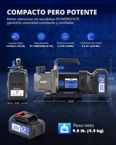 Vista 3 de Orion Motor Tech Bomba de vacío HVAC inalámbrica de iones de litio, bomba de vacío de 3 cfm, bomba de vacío de CA automotriz alimentada por batería
