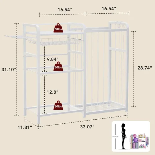 Vista 8 de Homsorout Garage Sports Equipment Organizer, Ball Storage for Gear and Toys, Large Capacity, Sports Organizer for Garage with Hooks and Baskets