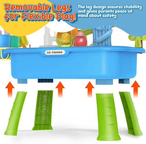 Vista 4 de Fregadero de juego de 21 pulgadas de alto con agua corriente, fregadero de cocina 4 en 1 para niños con grifo eléctrico, mini mesa de agua con patas