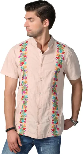 Vista 3 de Camisas mexicanas para hombre, camisas de vestir tradicionales de guayabera para hombre, camisas de vestir con botones y botones para fiesta