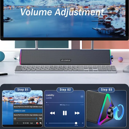 Vista 9 de LENRUE Altavoces de computadora para escritorio, altavoces de PC con un solo USB para alimentación y sonido estéreo, luces táctiles, altavoces