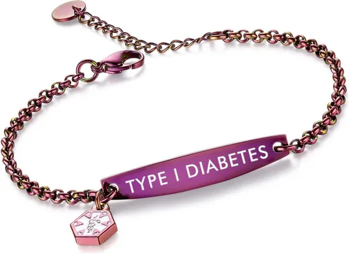 Vista 136 de LinnaLove - Pulsera de identificación de alerta médica con cadena Rolo simple pregrabada para mujer