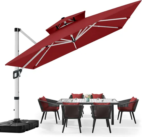 Vista 10 de ABCCANOPY Patio Umbrella Cantilever Double Top Outdoor Offset Umbrella with 360° Rotation