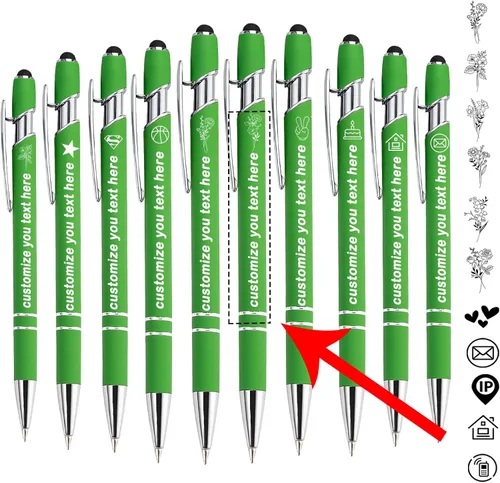 Vista 12 de Bolígrafos personalizados personalizados con nombre de flor de nacimiento a granel, bolígrafo grabado personalizado con lápiz capacitivo, logotipo