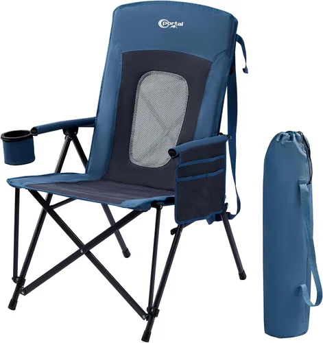 Vista 9 de PORTAL Silla de camping plegable extra grande con respaldo alto, sillas de césped portátiles para adultos, deportes al aire libre con apoyabrazos