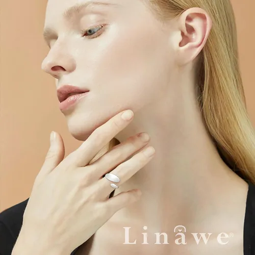 Vista 3 de Linawe Adjustable Chunky Rings for Women, 14K GoldRose GoldSilverBlack Hug Ring, Thumb Knuckle Signet Infinity Wave Rings, Stacking Spoon Rings