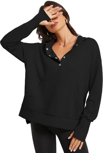 Vista 4 de Micoson Women Oversized Sweatshirt with Thumb Holes Fall Fashion Casual Long Sleeve Hoodie Button Down Pullover