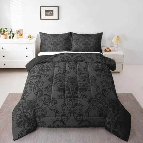Vista 20 de Erosebridal Juego de ropa de cama damascada gótica para adultos, juego de edredón victoriano antiguo, edredón floral vintage gótico con diseño