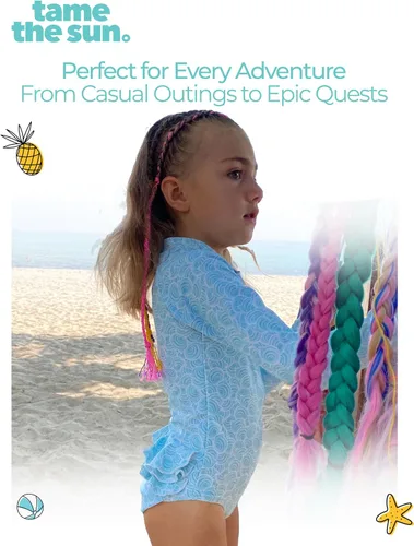 Vista 6 de Tame the Sun Traje de baño de manga larga para niña, con volantes, UPF 50+ con cremallera, traje de baño para edades de 3 a 12 años